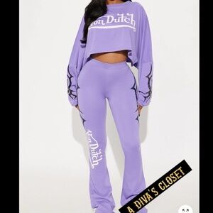 Von Dutch Crop top and flare leggings set